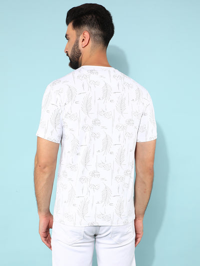 White Floral Print T-Shirt-Men T-Shirts-Crimsoune Club