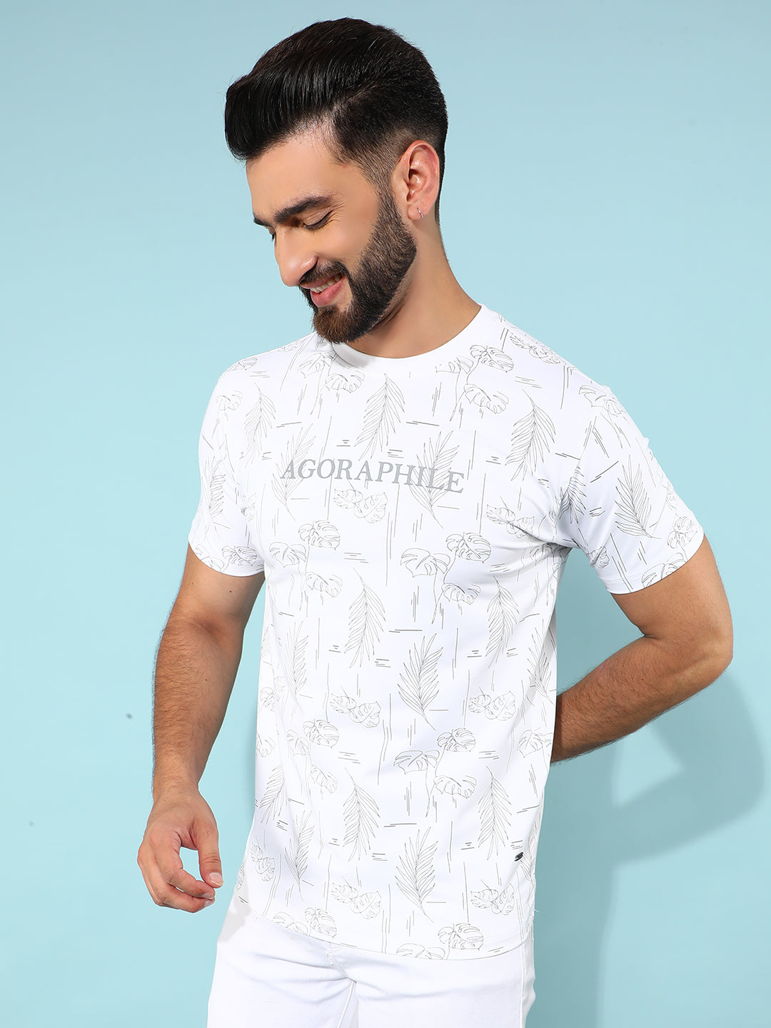 White Floral Print T-Shirt-Men T-Shirts-Crimsoune Club