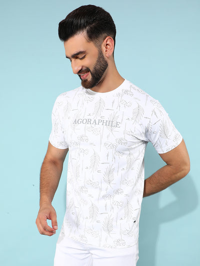 White Floral Print T-Shirt-Men T-Shirts-Crimsoune Club