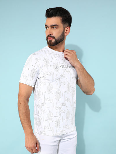 White Floral Print T-Shirt-Men T-Shirts-Crimsoune Club