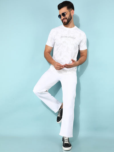 White Floral Print T-Shirt-Men T-Shirts-Crimsoune Club