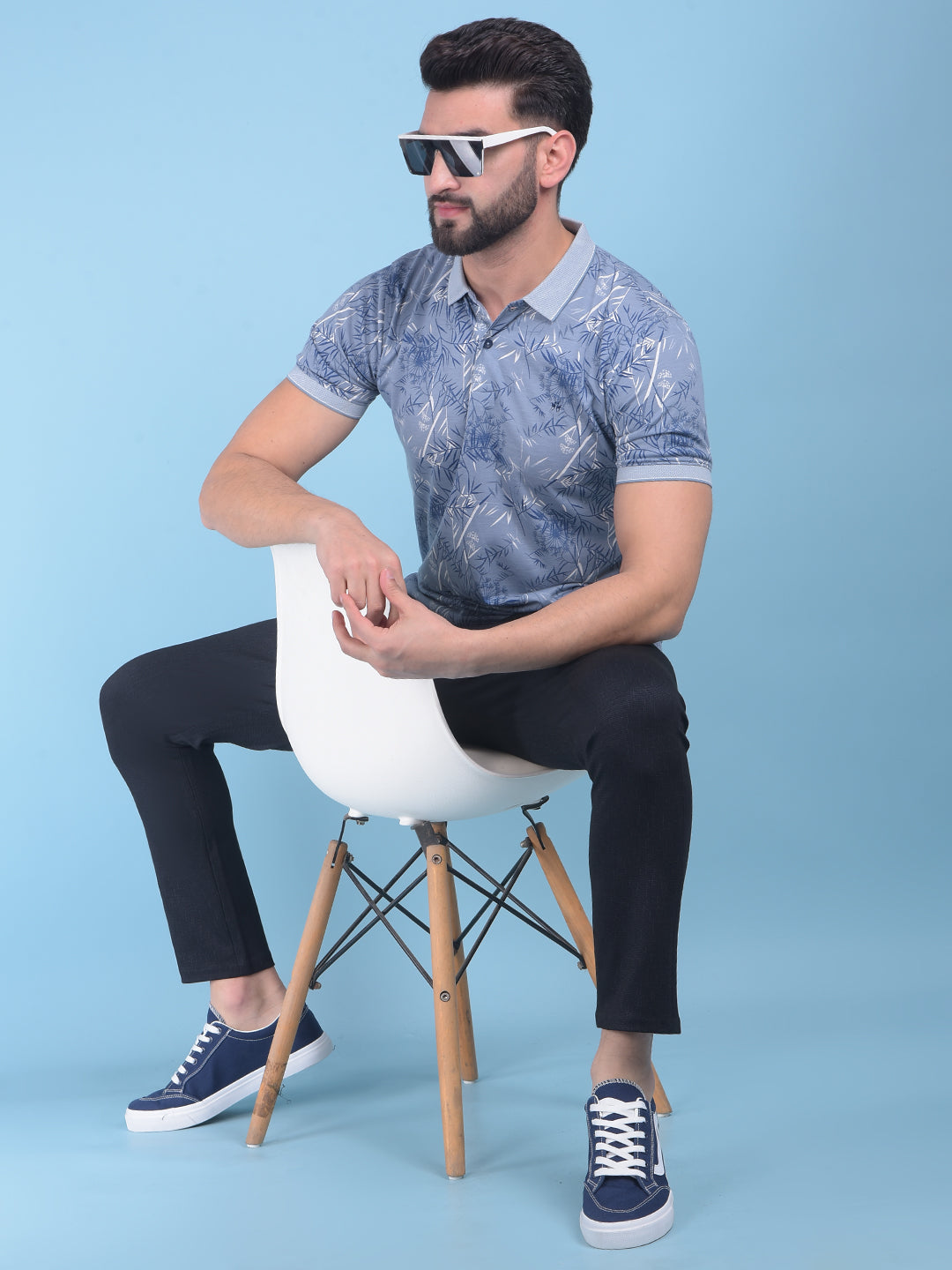 Blue Floral Print T-Shirt-Men T-Shirts-Crimsoune Club