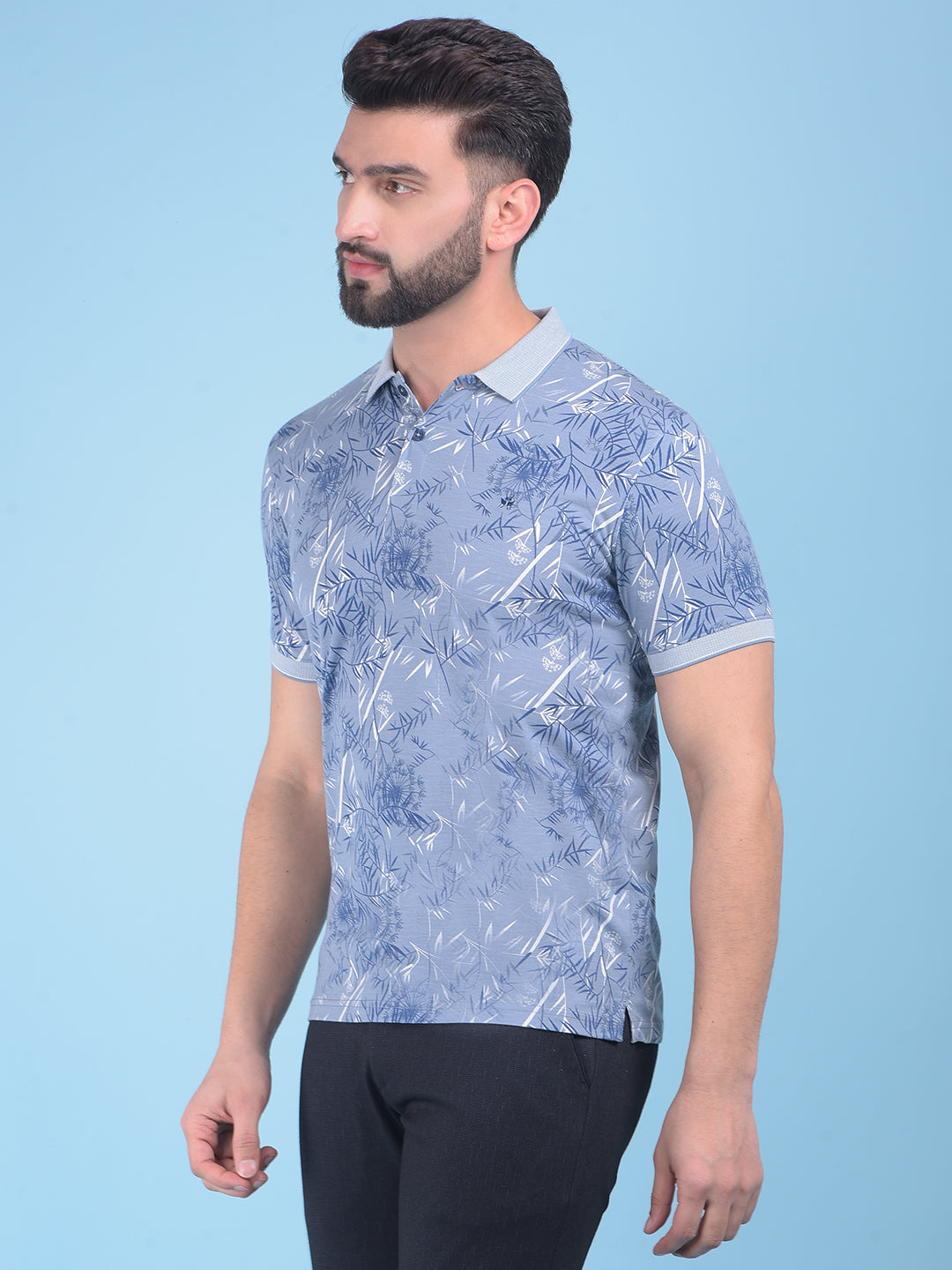 Blue Floral Print T-Shirt-Men T-Shirts-Crimsoune Club