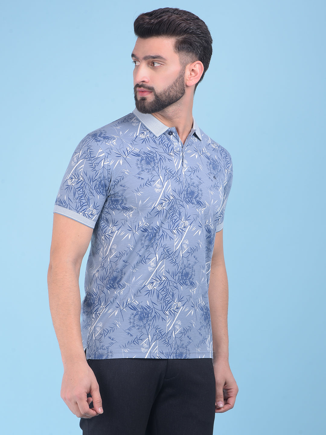 Blue Floral Print T-Shirt-Men T-Shirts-Crimsoune Club