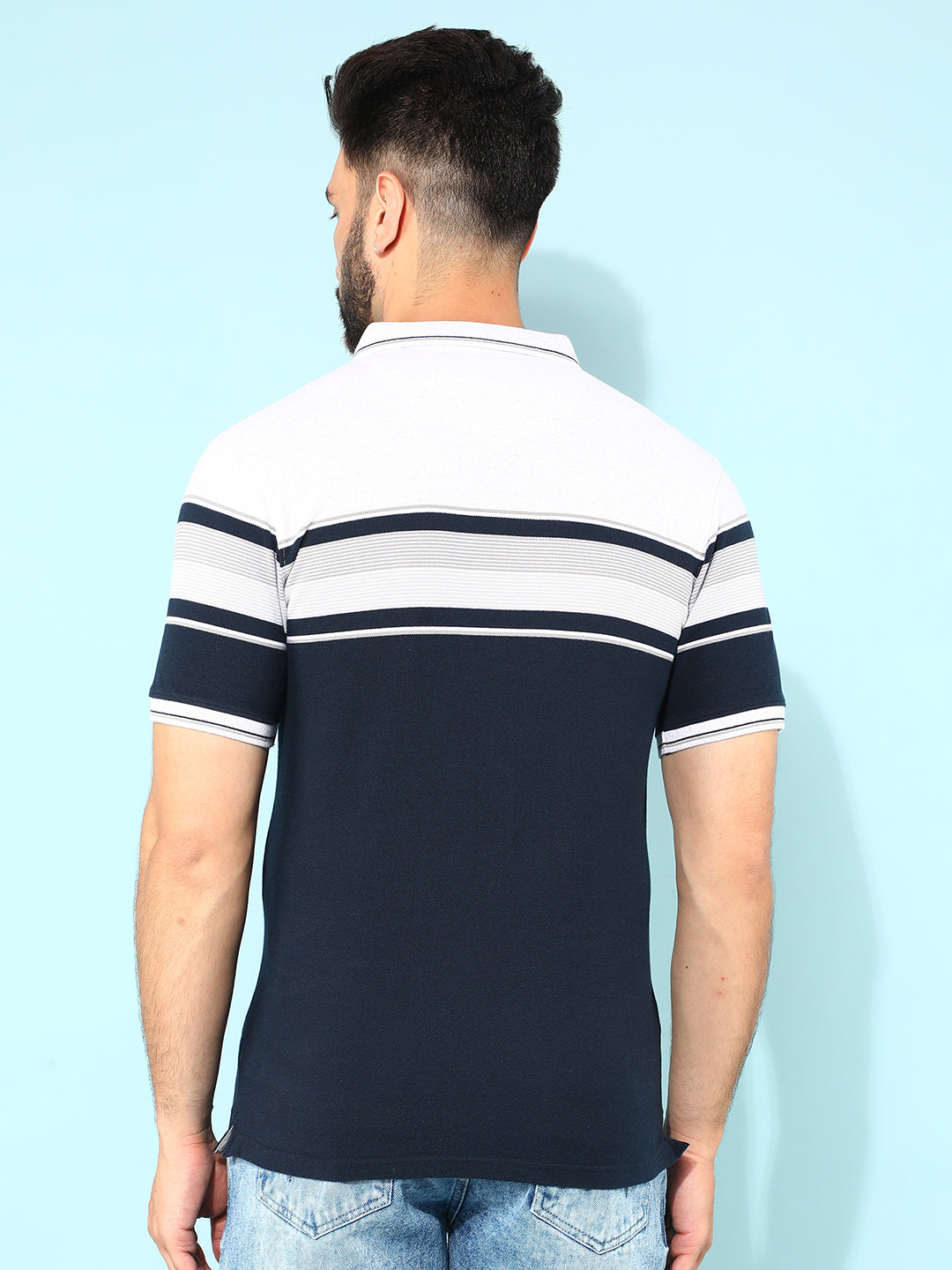 Navy Blue Horizontal Striped Polo T-Shirt-Men T-Shirts-Crimsoune Club