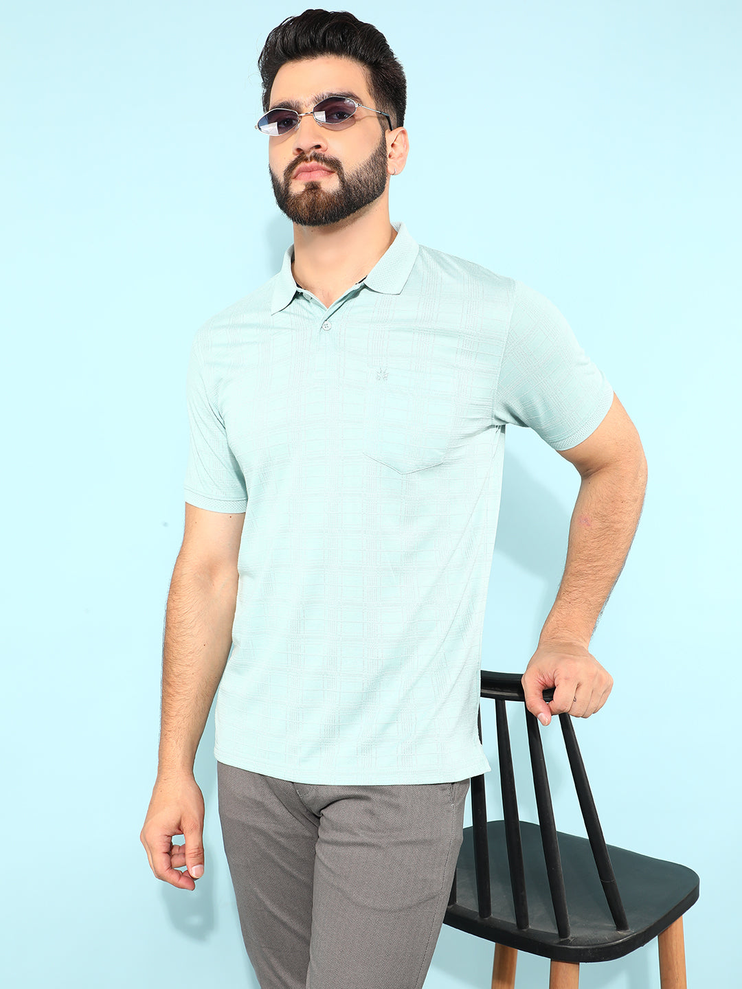 Green Jacquard Polo T-Shirt-Men T-Shirts-Crimsoune Club