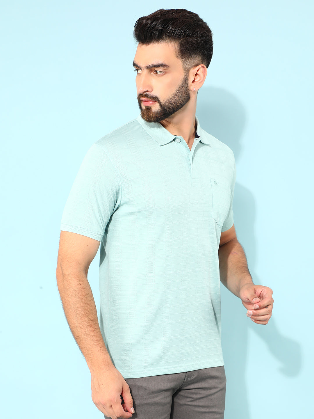 Green Jacquard Polo T-Shirt-Men T-Shirts-Crimsoune Club