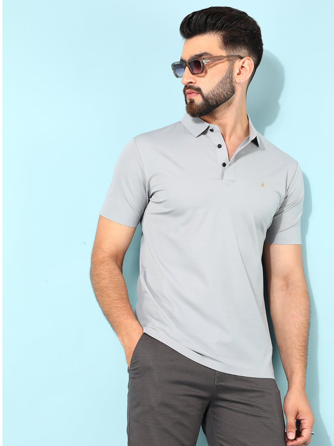 Grey Polo T-Shirt-Men T-Shirts-Crimsoune Club