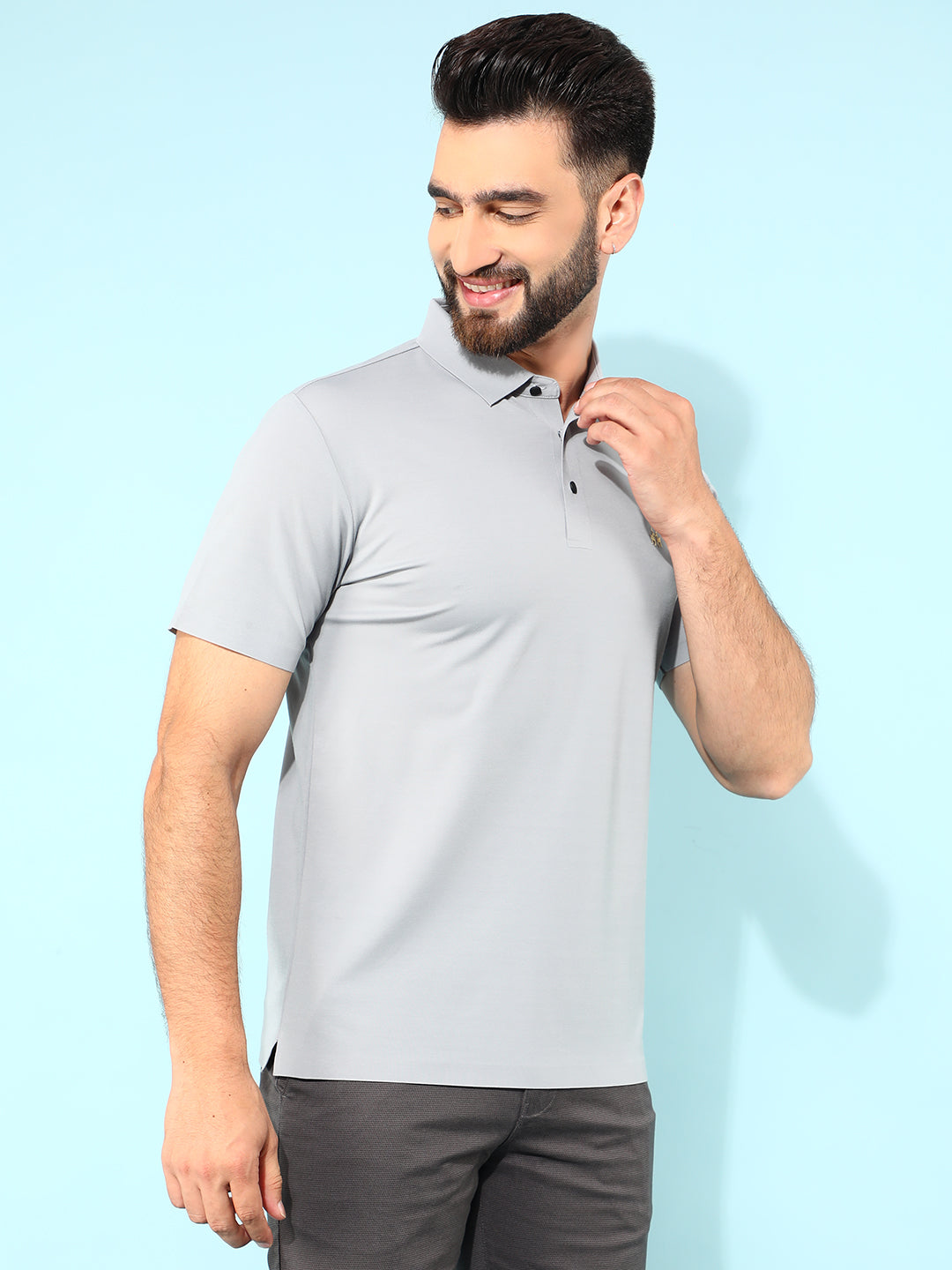 Grey Polo T-Shirt-Men T-Shirts-Crimsoune Club