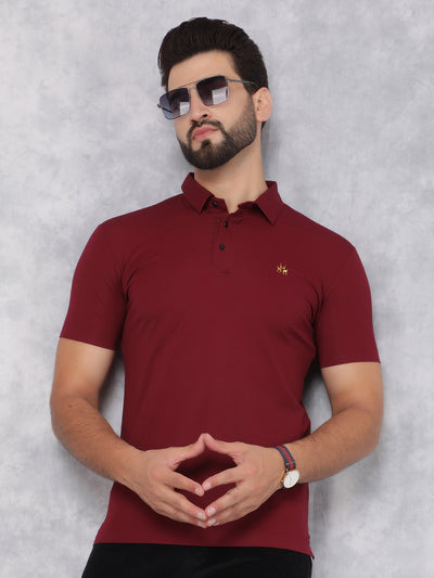 Wine Polo Neck T-Shirt-Men T-Shirts-Crimsoune Club