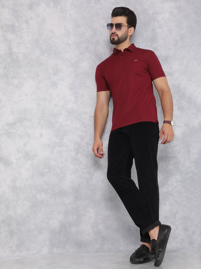 Wine Polo Neck T-Shirt-Men T-Shirts-Crimsoune Club