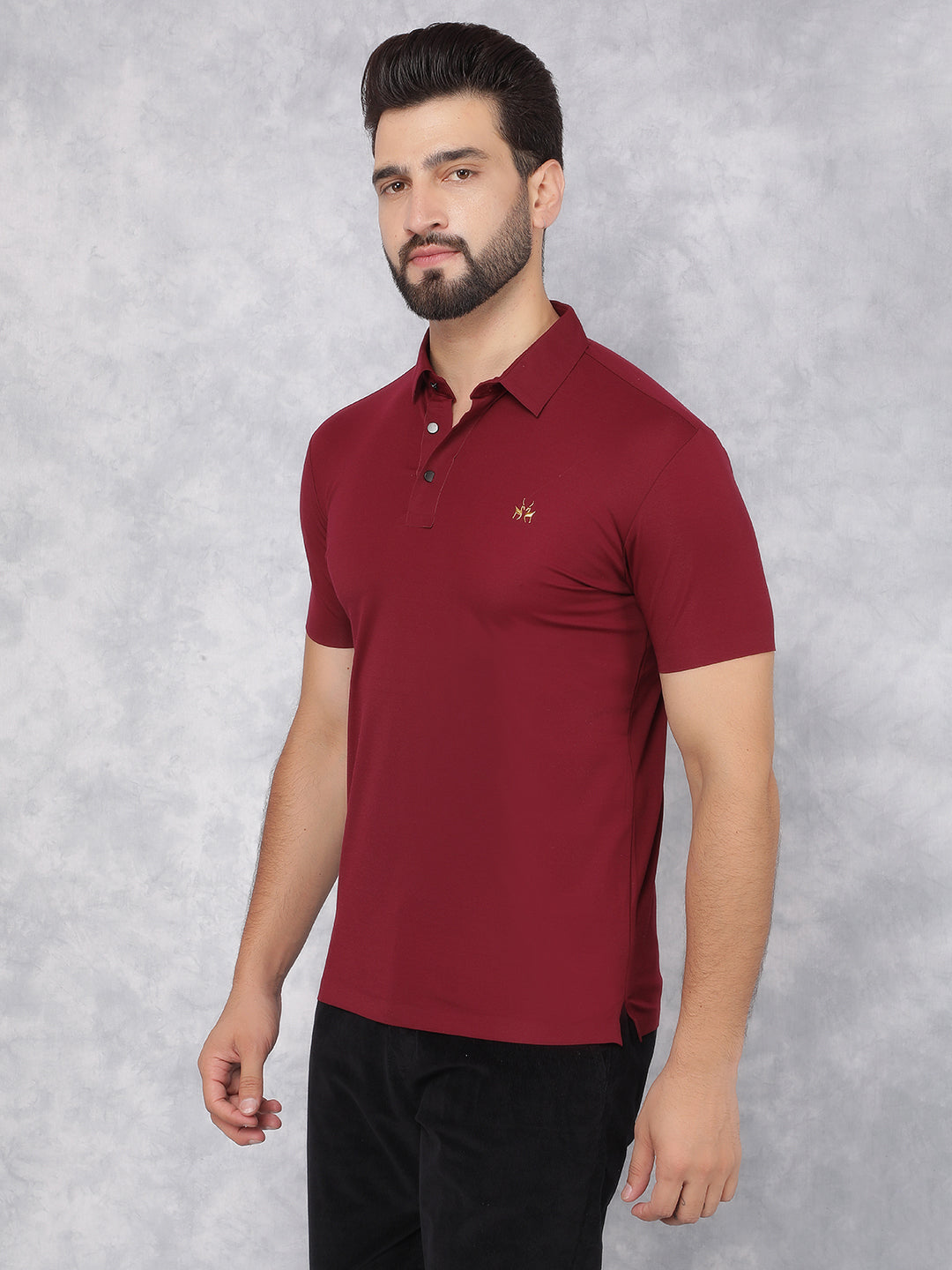 Wine Polo Neck T-Shirt-Men T-Shirts-Crimsoune Club