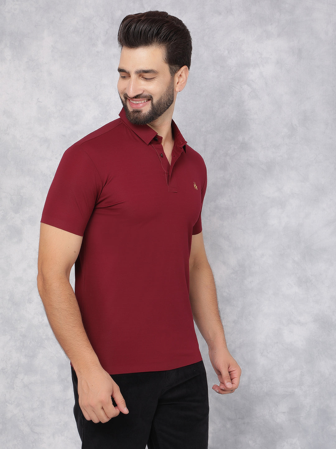 Wine Polo Neck T-Shirt-Men T-Shirts-Crimsoune Club