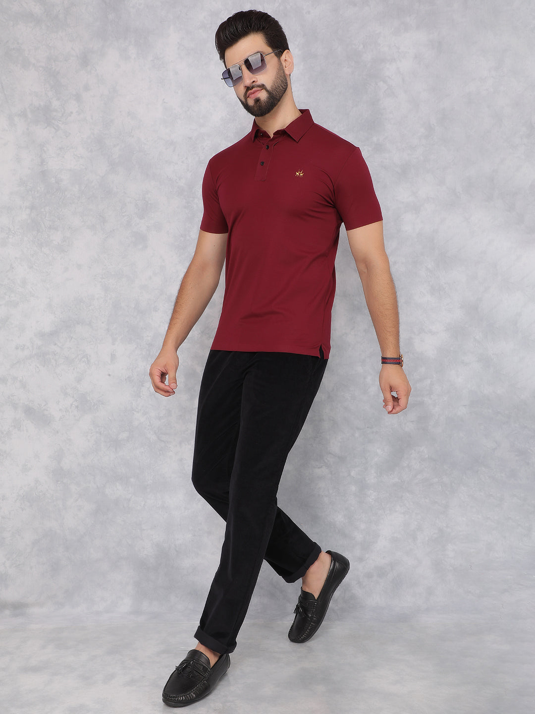 Wine Polo Neck T-Shirt-Men T-Shirts-Crimsoune Club