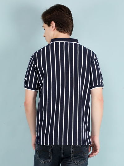 Navy Blue Vertical Striped T-Shirt-Men T-Shirts-Crimsoune Club