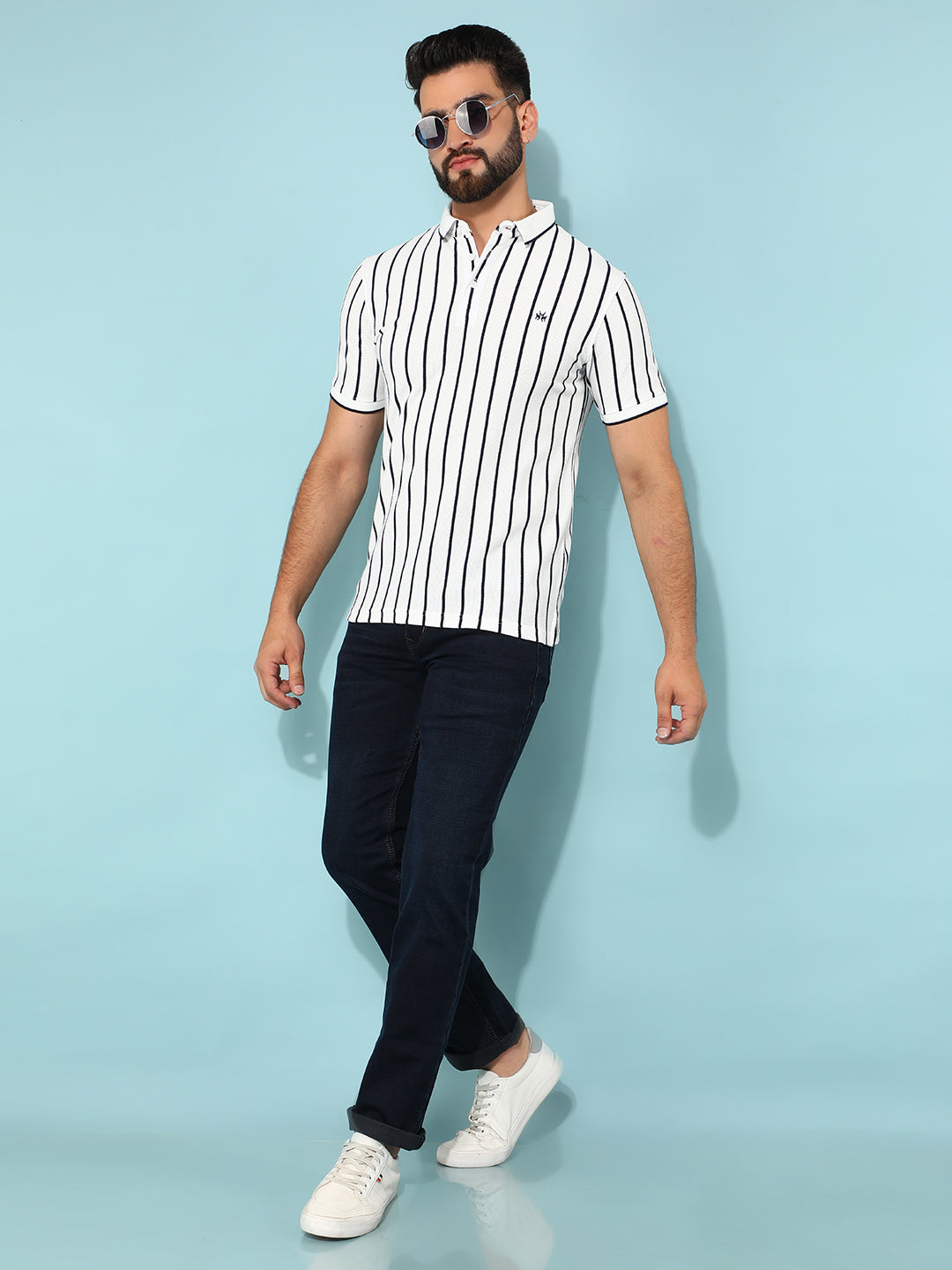 White Vertical Striped T-Shirt-Men T-Shirts-Crimsoune Club