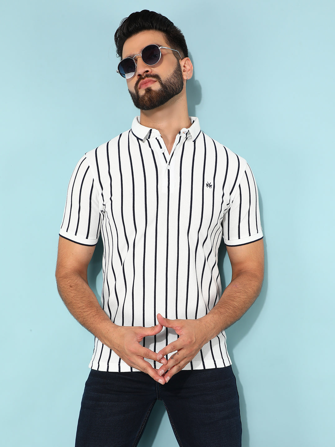 White Vertical Striped T-Shirt-Men T-Shirts-Crimsoune Club