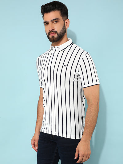 White Vertical Striped T-Shirt-Men T-Shirts-Crimsoune Club