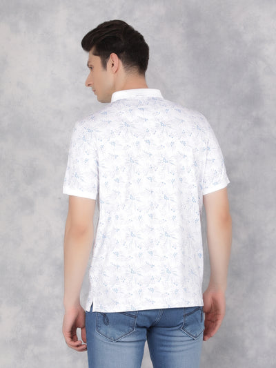 Blue Floral Print Polo T-Shirt-Men T-Shirts-Crimsoune Club