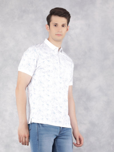 Blue Floral Print Polo T-Shirt-Men T-Shirts-Crimsoune Club