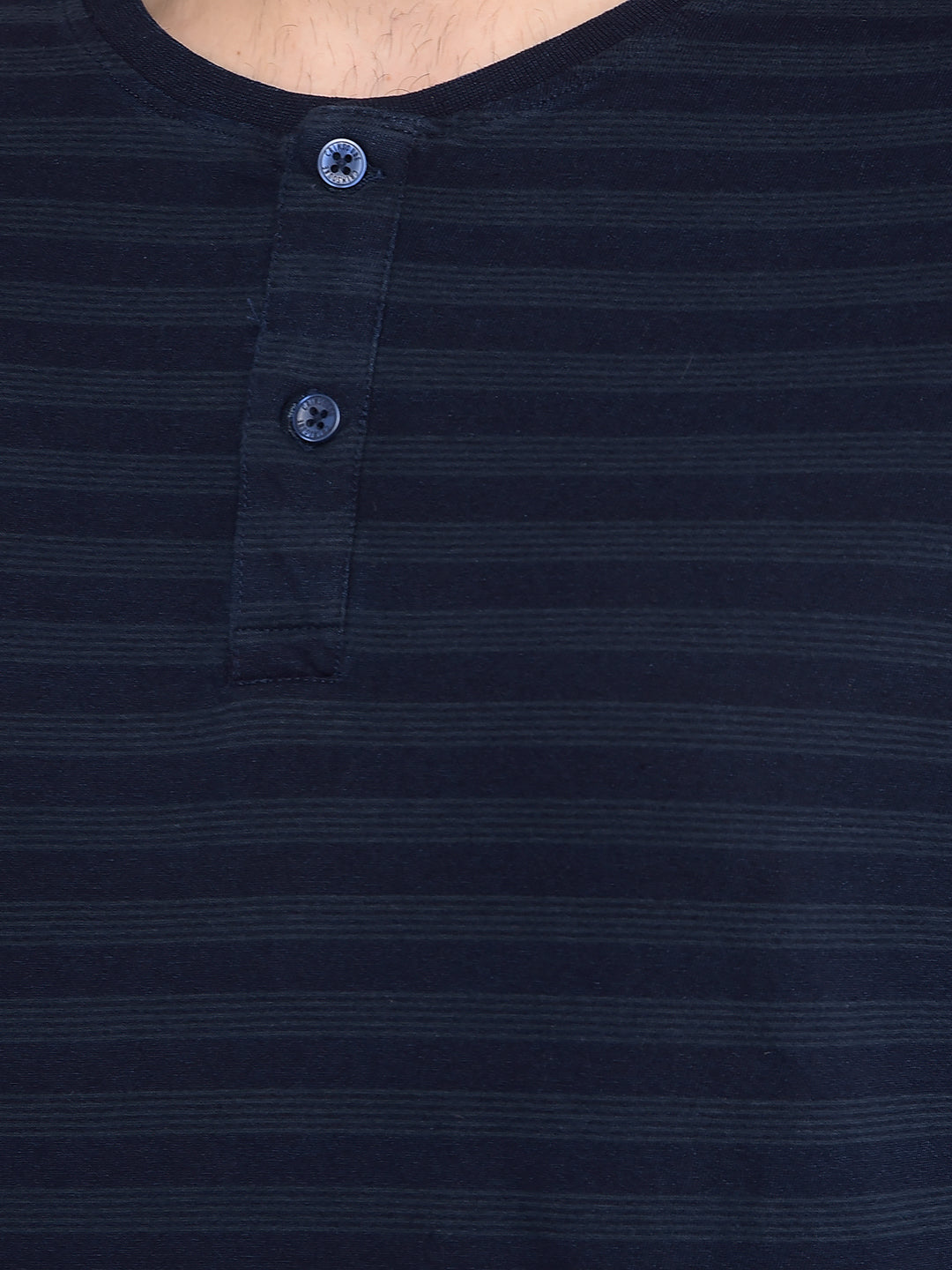 Navy Blue Horizontal Striped 100% Cotton T-Shirt