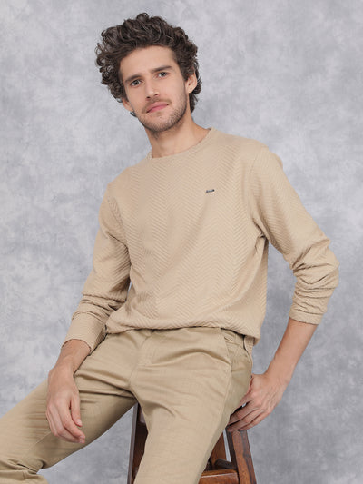 Khaki Jacquard Long Sleeves T-Shirt-Men T-Shirts-Crimsoune Club