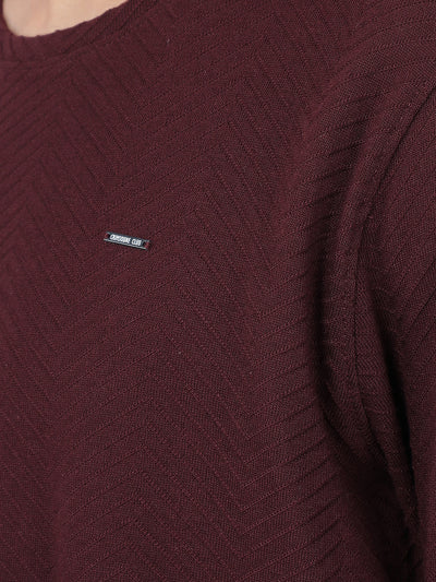 Maroon Jacquard Long Sleeves T-Shirt-Men T-Shirts-Crimsoune Club