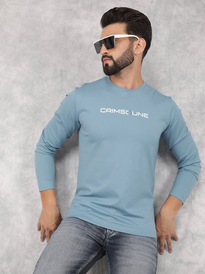 Blue Typographic Print T-Shirt-Men T-Shirts-Crimsoune Club