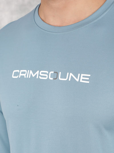 Blue Typographic Print T-Shirt-Men T-Shirts-Crimsoune Club