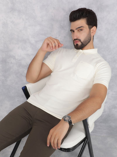 Cream Polo Neck T-Shirt-Men T-Shirts-Crimsoune Club