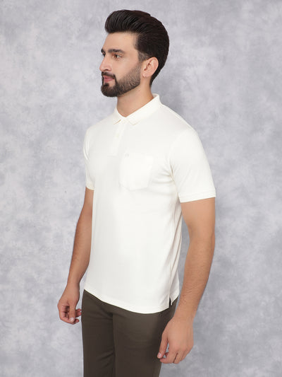 Cream Polo Neck T-Shirt-Men T-Shirts-Crimsoune Club