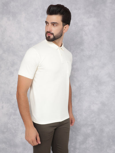 Cream Polo Neck T-Shirt-Men T-Shirts-Crimsoune Club