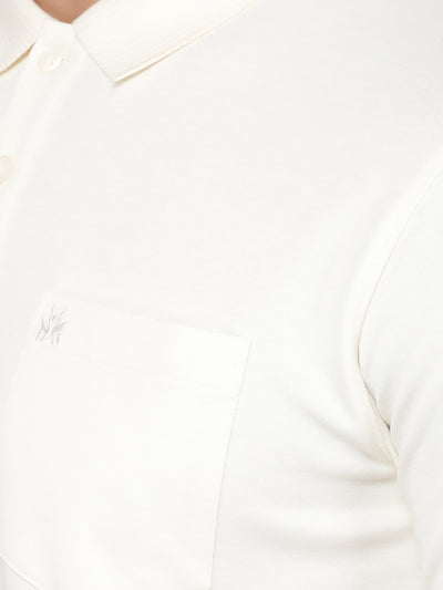 Cream Polo Neck T-Shirt-Men T-Shirts-Crimsoune Club