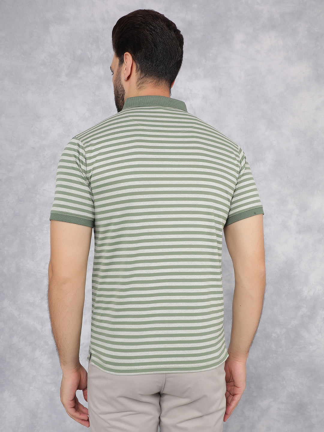 Green Horizontal Stripes Polo Neck T-Shirt-Men T-Shirts-Crimsoune Club