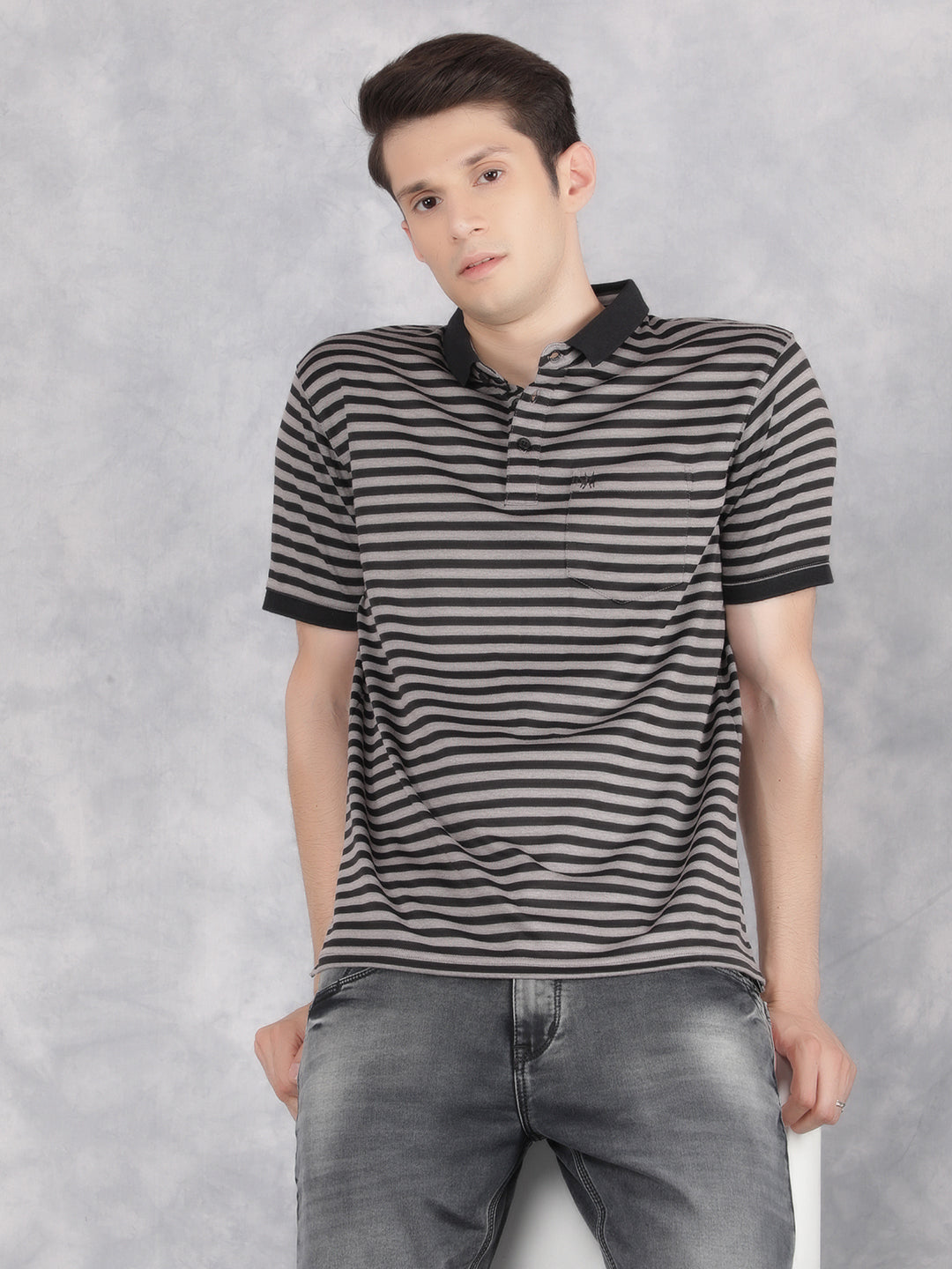 Black Horizontal Striped Polo T-Shirt-Men T-Shirts-Crimsoune Club