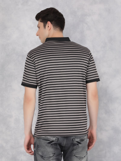 Black Horizontal Striped Polo T-Shirt-Men T-Shirts-Crimsoune Club