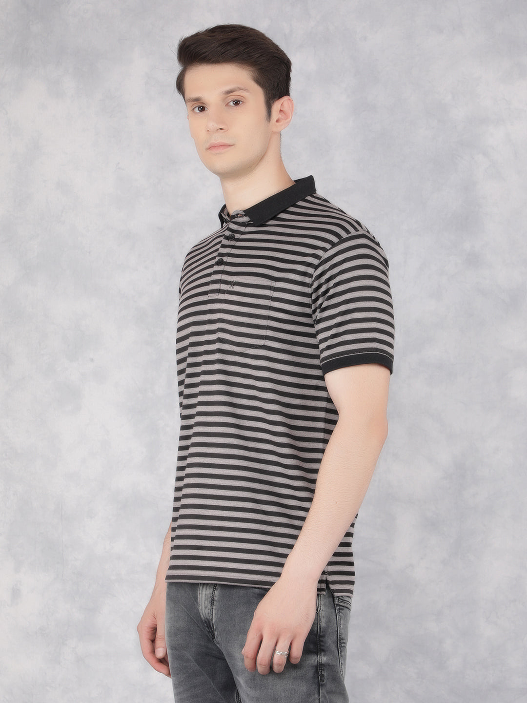 Black Horizontal Striped Polo T-Shirt-Men T-Shirts-Crimsoune Club