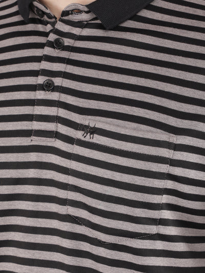 Black Horizontal Striped Polo T-Shirt-Men T-Shirts-Crimsoune Club