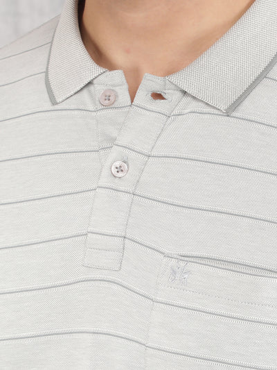 Grey Horizontal Striped Polo Neck T-Shirt-Men T-Shirts-Crimsoune Club