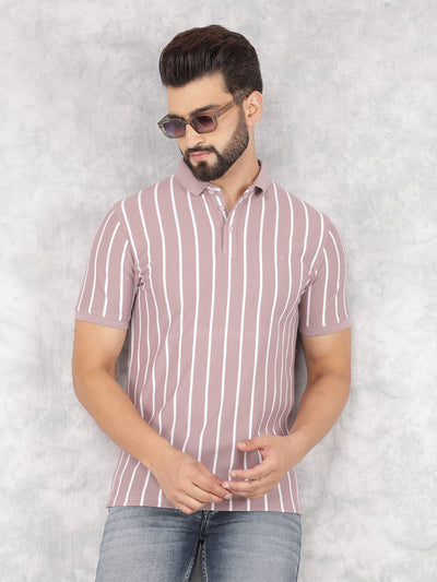 Purple Vertical Striped Polo Neck T-Shirt-Men T-Shirts-Crimsoune Club