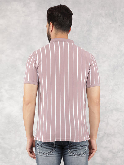 Purple Vertical Striped Polo Neck T-Shirt-Men T-Shirts-Crimsoune Club