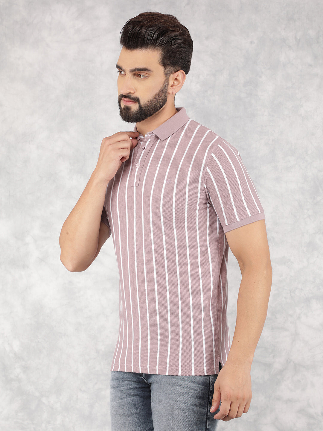 Purple Vertical Striped Polo Neck T-Shirt-Men T-Shirts-Crimsoune Club