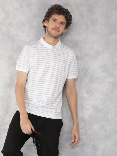 White Printed Polo Neck T-Shirt-Men T-Shirts-Crimsoune Club