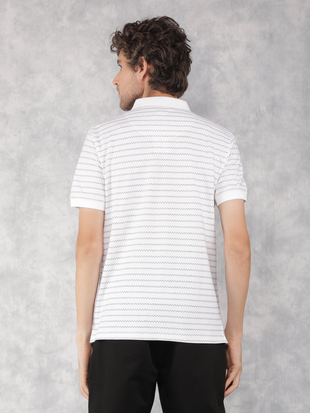 White Printed Polo Neck T-Shirt-Men T-Shirts-Crimsoune Club