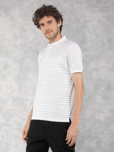 White Printed Polo Neck T-Shirt-Men T-Shirts-Crimsoune Club