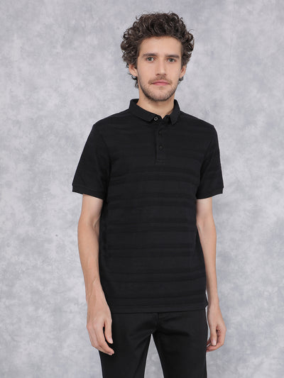 Black Polo Neck T-Shirt-Men T-Shirts-Crimsoune Club