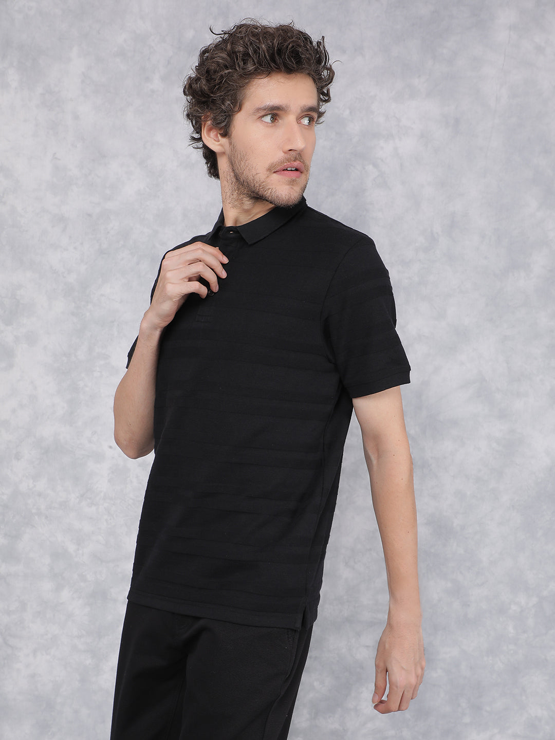 Black Polo Neck T-Shirt-Men T-Shirts-Crimsoune Club