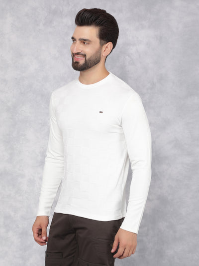 White Jacquard Long Sleeves T-Shirt-Men T-Shirts-Crimsoune Club