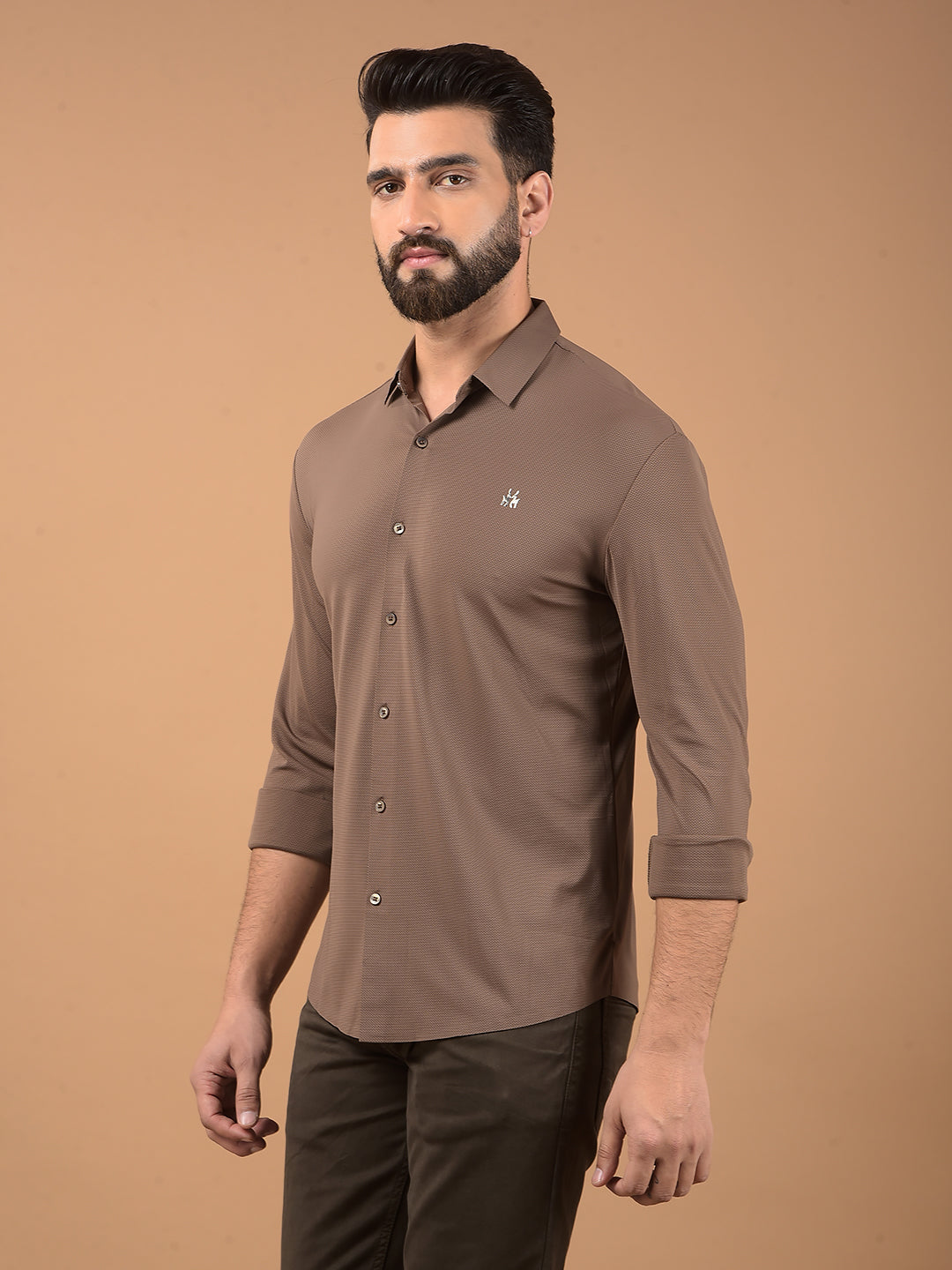 Brown Jacquard Knitted Shirt