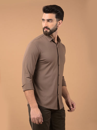 Brown Jacquard Knitted Shirt